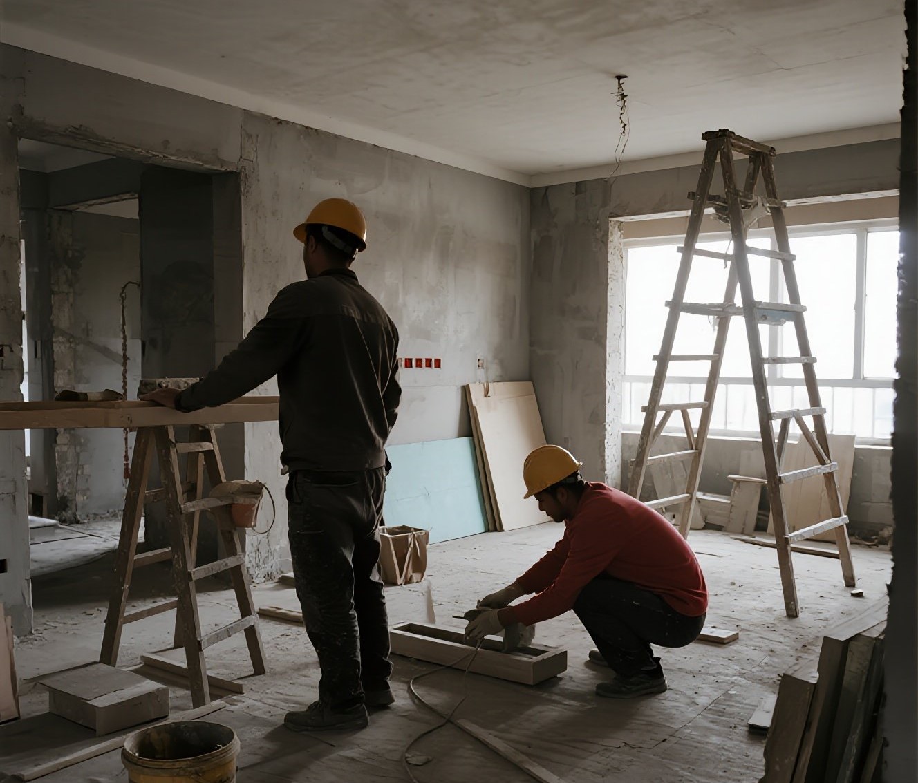 装修工人正在装修